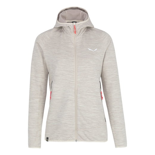 Salewa Hybrid-Fleecejacke Nuvolo Alpinewool mit Kapuze (4-Wege-Stretch, warm, atmungsaktiv) beige Damen